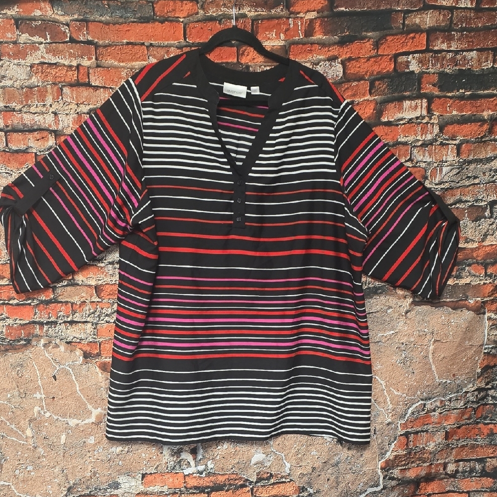 Avenue Black, Pink, White and Red Striped Women's Tunic, SZ 26/28